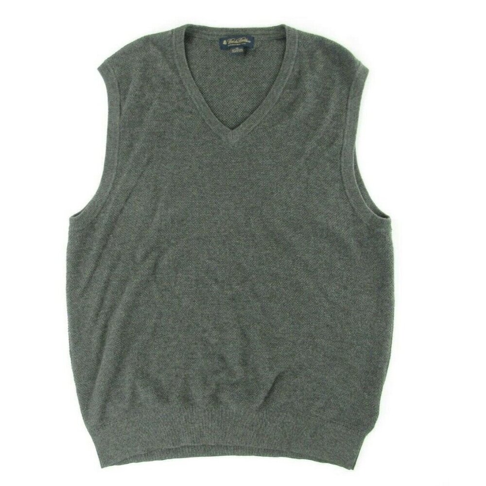 Brooks Brothers Mens Cashmere Blend Vest XL Grey V Neck Sleeveless